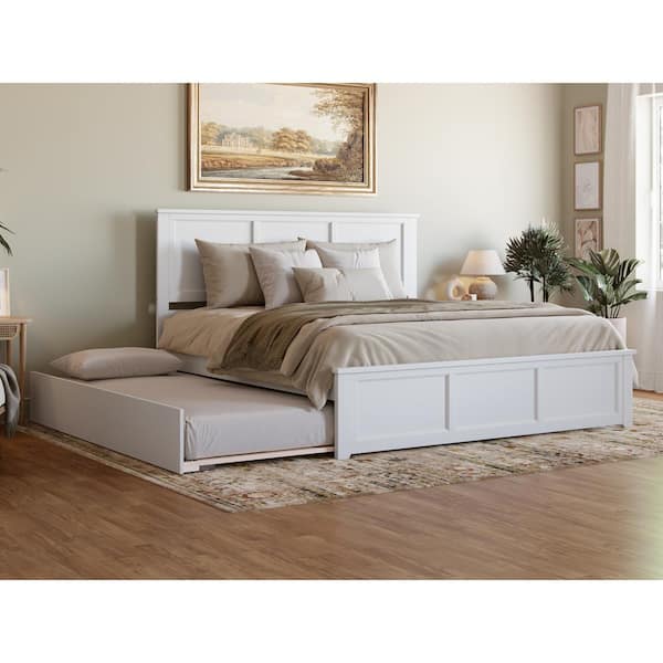 AFI Madison White Solid Wood Frame King Platform Bed with Matching Footboard and Twin XL Trundle