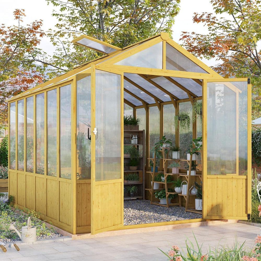 amerlife 9.5 x 8 x 7.5 ft. Wooden Greenhouse, Pre-Assembled Solid