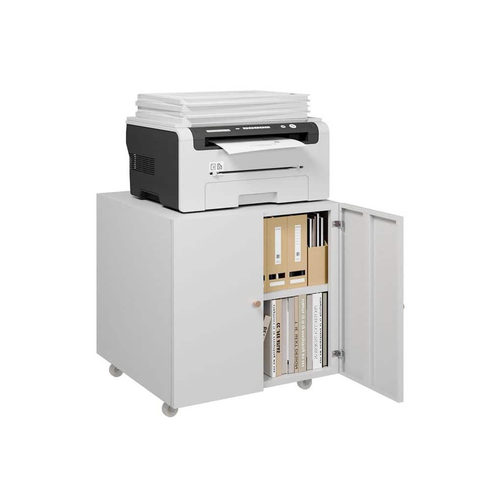 Large Metal Printer Stand with Wheels Heavy Duty Storage Cabinet Modern Table for Home Office Black White price history on PriceWatchPro