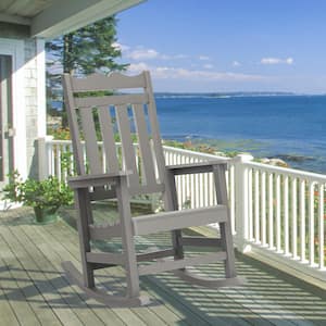 Patio Adirondack Chair Plastic 350 Lbs for Deck and Balcony Multi-Use Like Real Wood Outdoor Rocking Chair, Light Gray