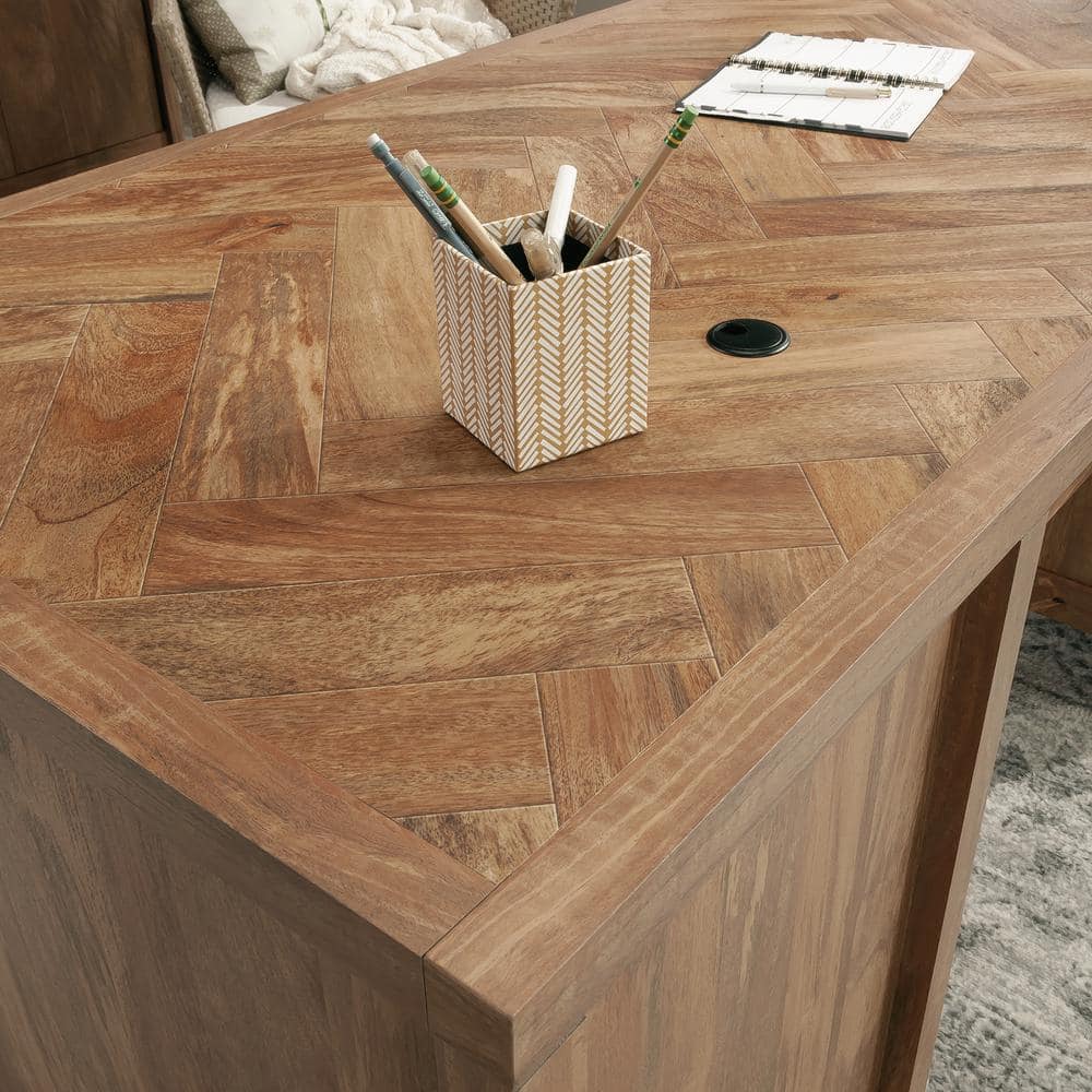 Sindoori Mango Executive Desk with Herringbone Pattern and Cord Management