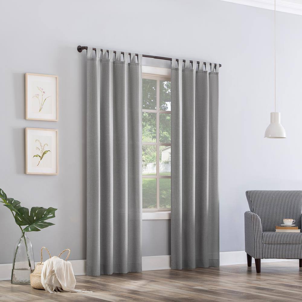 Silver Gray Sheer Tab Top Polyester Window Panel