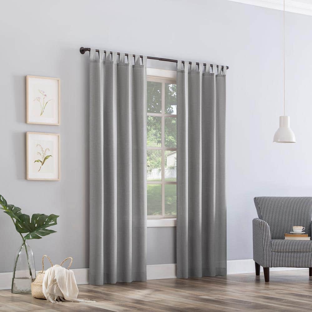Silver Gray Heathered Texture Tab Top Sheer Curtain Panel