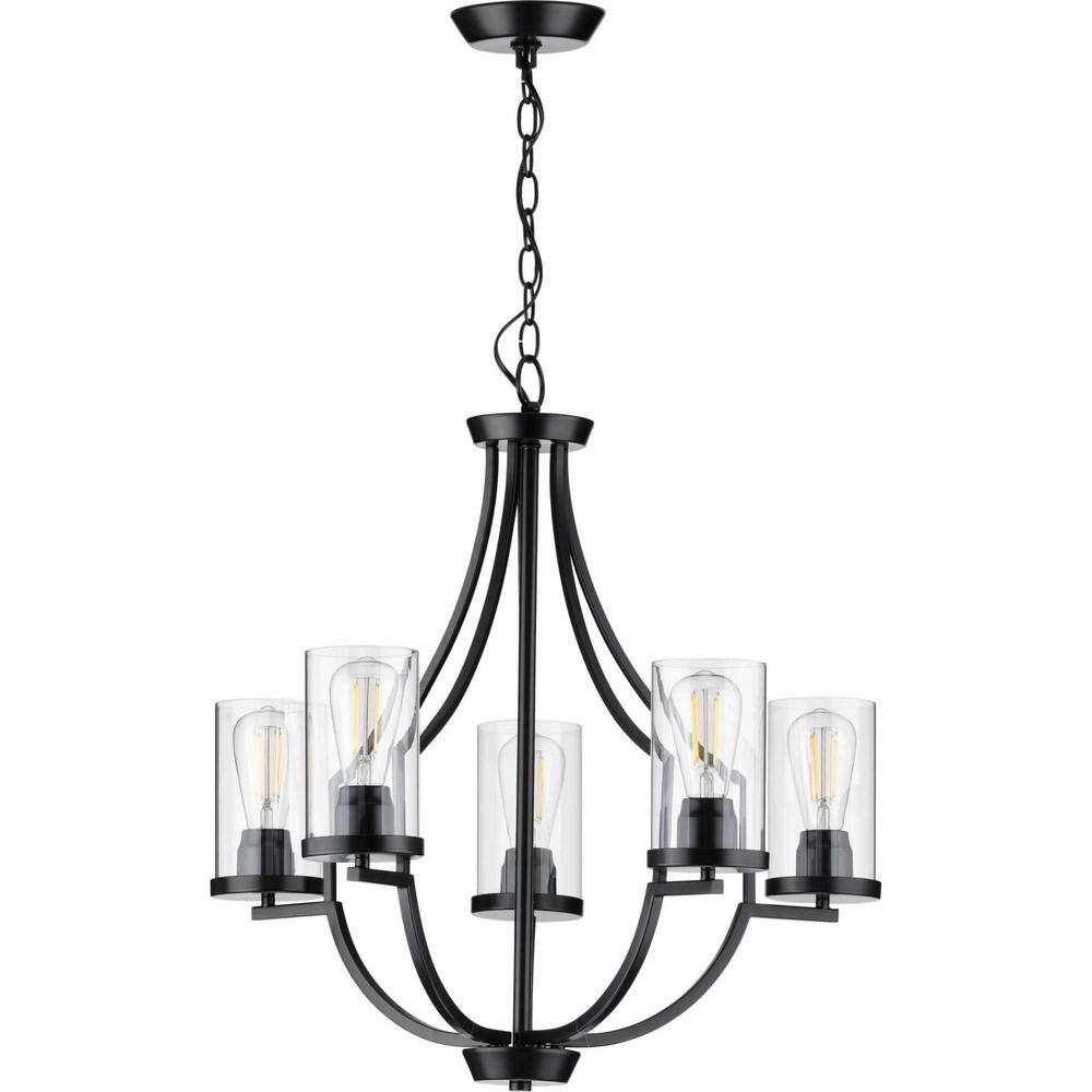 Lassiter Matte Black Steel Chandelier with Clear Glass Shades