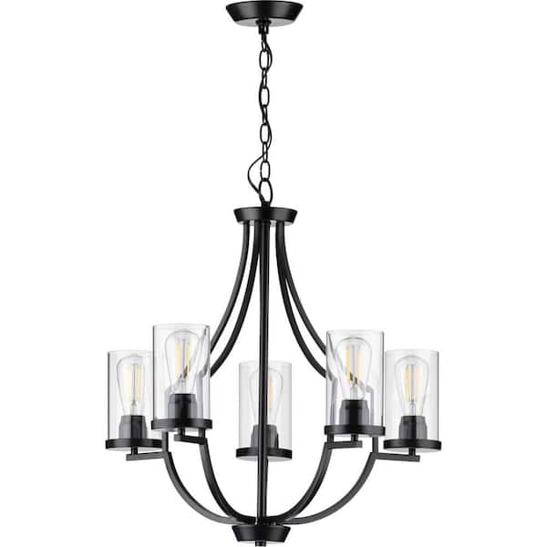 Lassiter Collection 5-Light Matte Black Clear Glass Modern Chandelier Light
