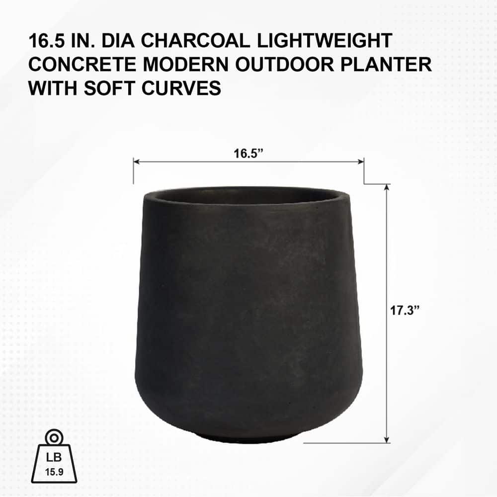 Charcoal Round Concrete Planter with Soft Curves, 20"