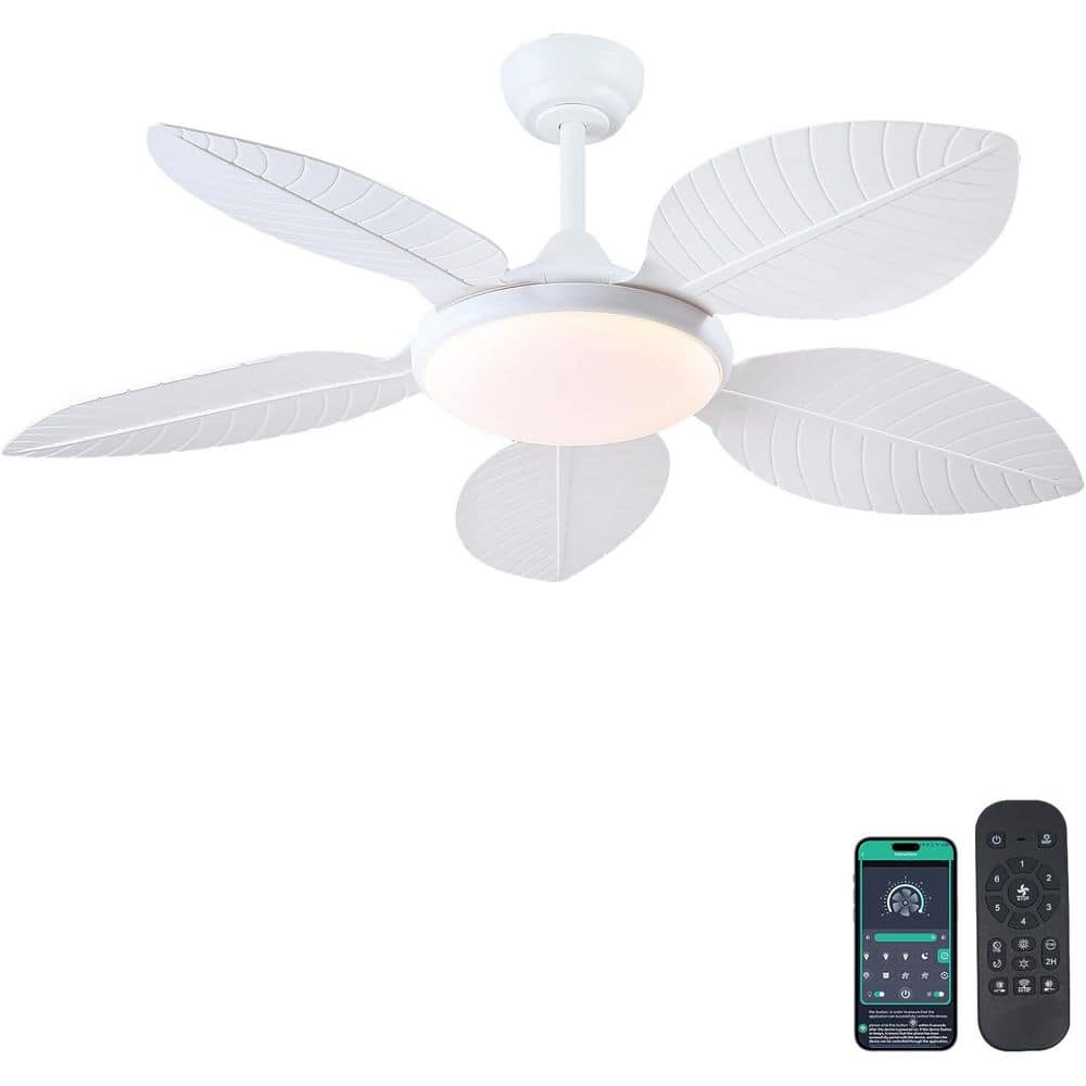 48 in. Indoor/Outdoor White Retro 5 Palm Leaf Shaped Blades Ceiling Fan with Dimmable LED Light and Remote/APP Control price history on PriceWatchPro
