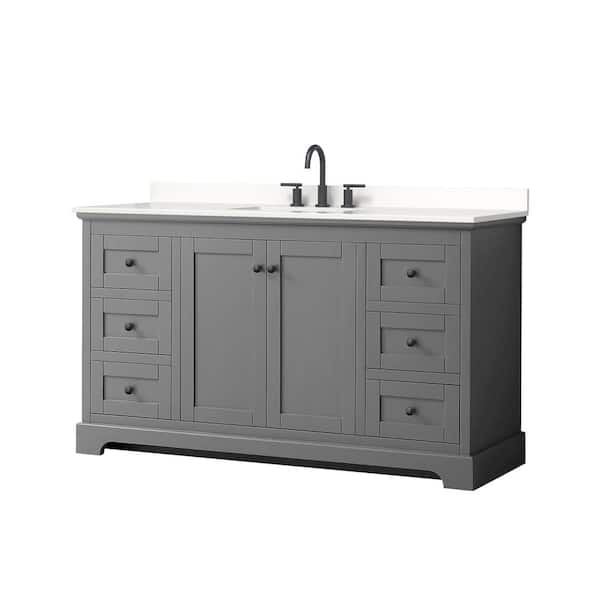 Wyndham Collection Avery 60 in. W x 22 in. D x 35 in. H Single Bath Vanity in Dark Gray with White Quartz Top