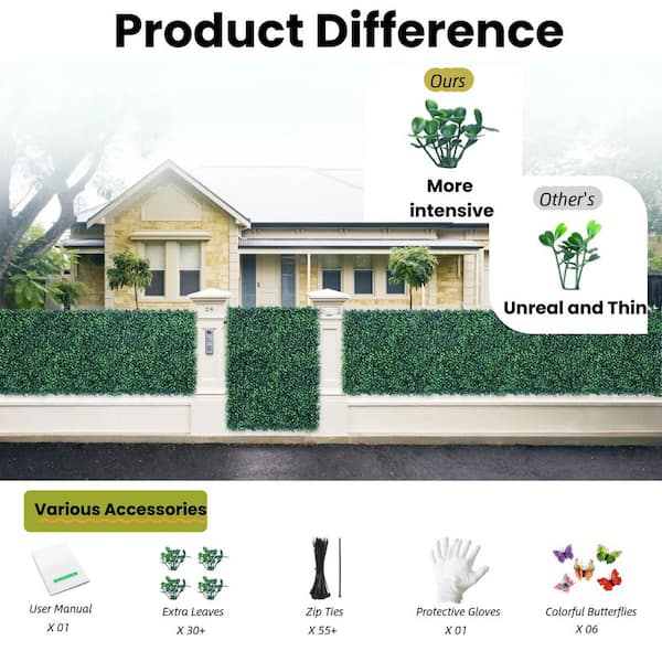 LHY 12 Pcs 20"x20" Artificial Boxwood Panels UV Stable Faux Topiary Hedge Backdrop Grass Wall Indoor Outdoor Decor DW-21-12 - The Home Depot