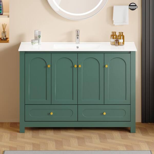 Modern 48" Green Bathroom Vanity with Resin sink Combo, 4 Soft Close Doors and 2 Drawers