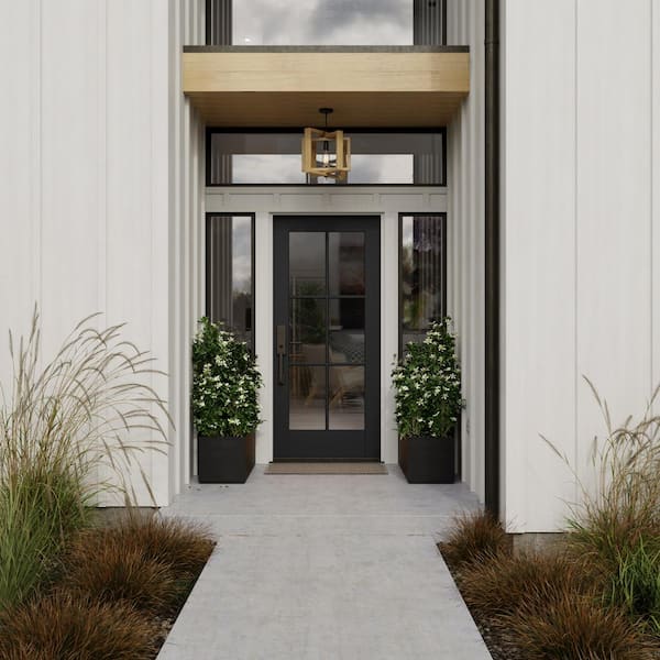 36 in. x 80 in. Right-Hand/Inswing 6-Lite Clear Glass Black Steel Prehung Front Door w/ White int Finish with Brickmould
