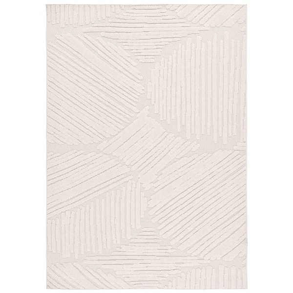 Global 5 ft. x 8 ft. Light Beige/Ivory Solid Abstract Striped Indoor/Outdoor Area Rug