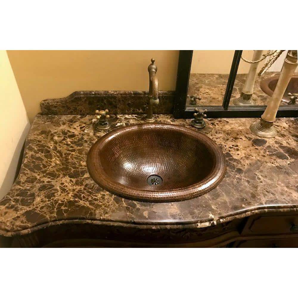 18" Oval Hammered Copper Bathroom Sink with Oil Rubbed Bronze Finish