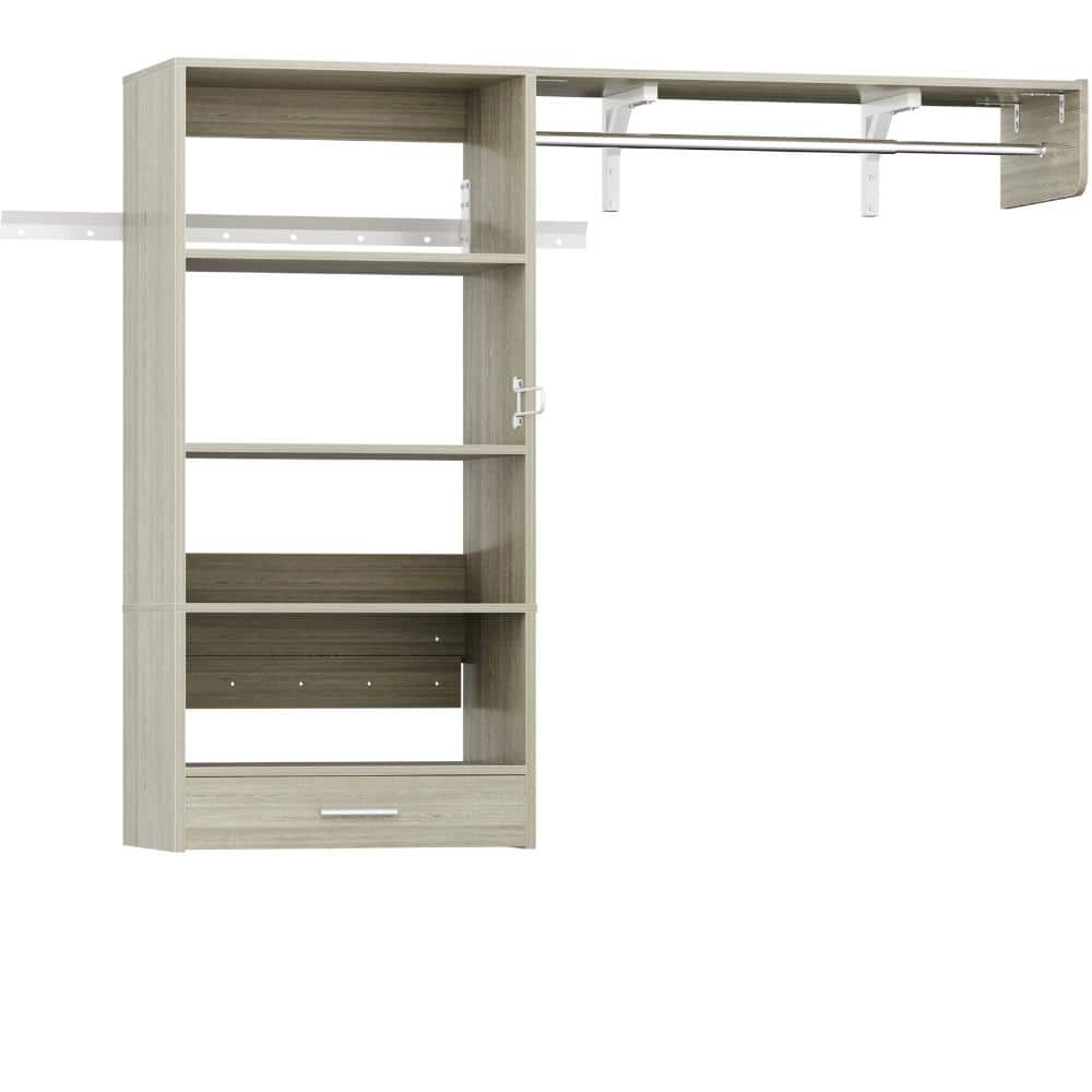 60 in. W White Oak Tower Wall Mount 6-Shelf Wood Closet System With 1 Pull-Out Towel Rack 1 Hanging Rod price history on PriceWatchPro
