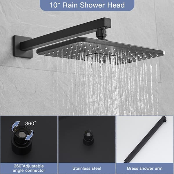 Brass Single Handle 3-Spray Rain Shower Faucet 2.5 GPM Shower System with Handheld, Pressure Balance in Matte Black