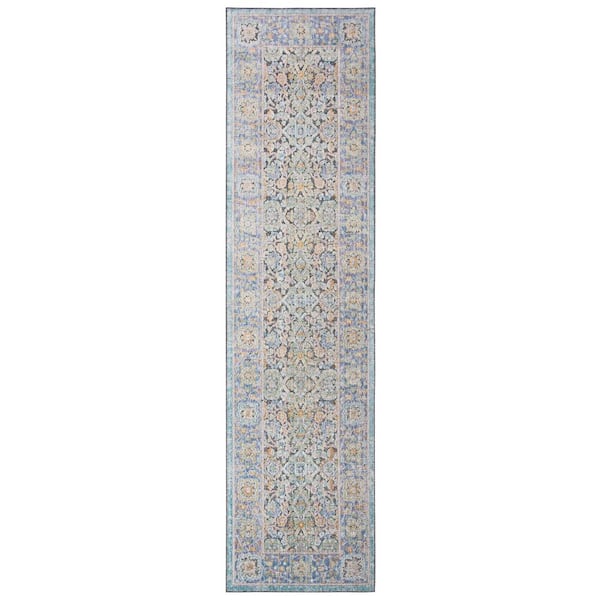 Provance 2 ft. x 8 ft. Blue/Green Border Oriental Runner Rug
