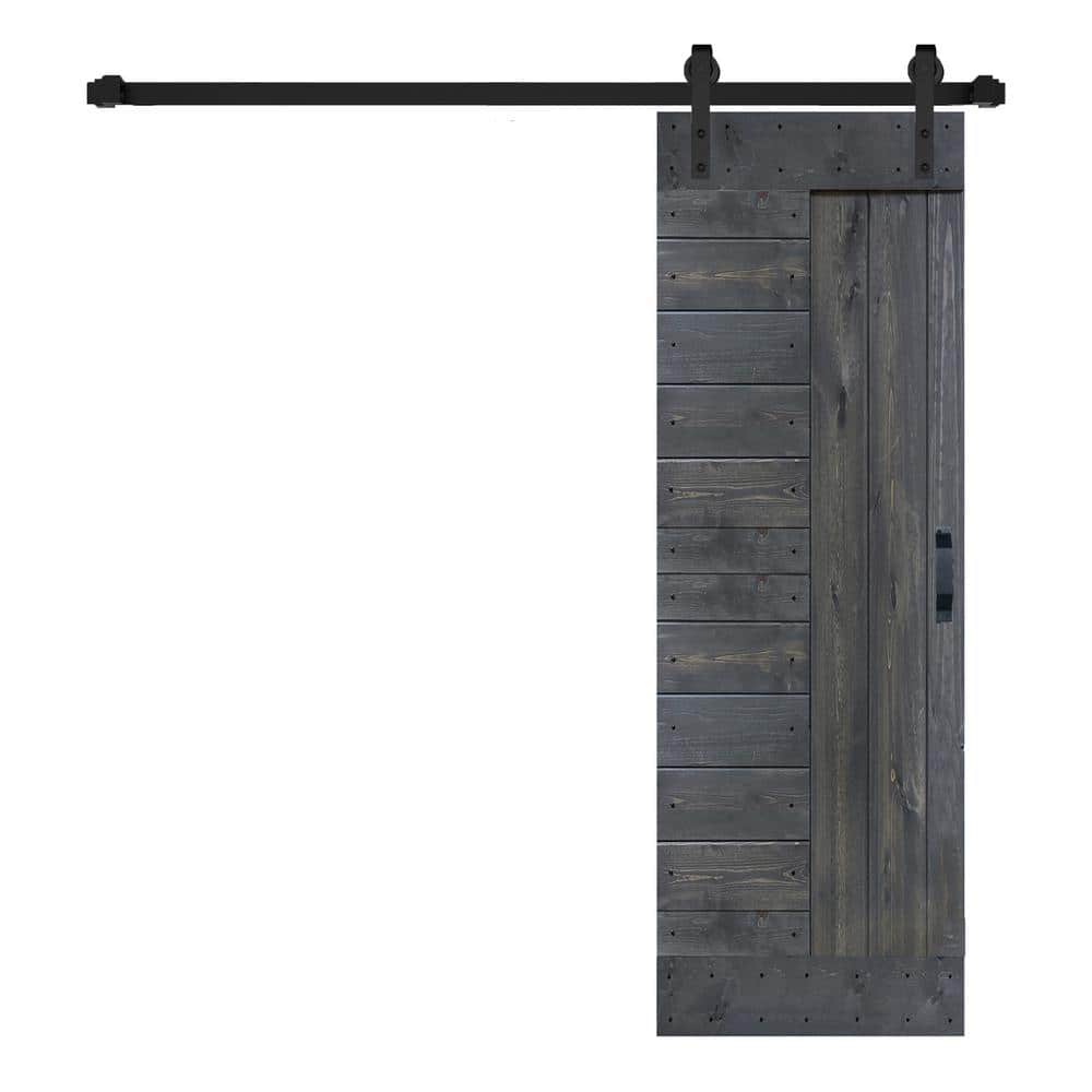 L Series 30 in. x 84 in. Carbon Gray Finished Solid Wood Sliding Barn Door with Hardware Kit - Assembly Needed price history on PriceWatchPro