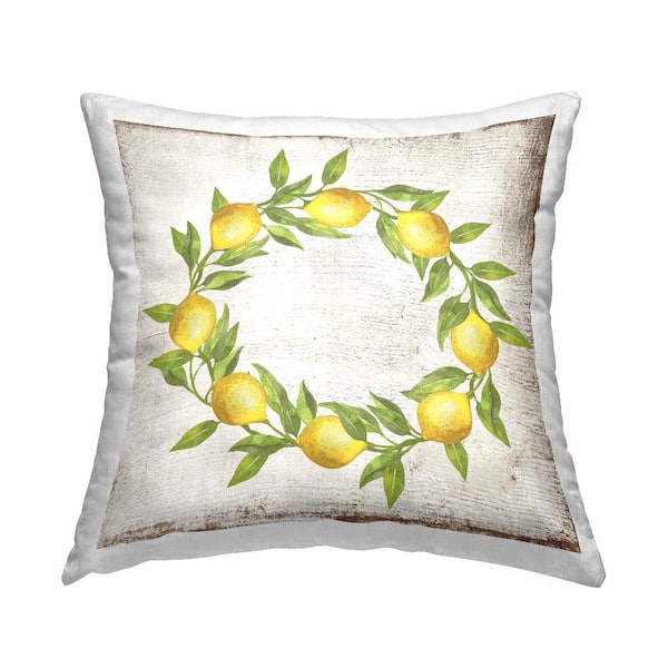 Stupell Industries O Letter Lemon Wreath Yellow Print Polyester 18 in. X 18in. Throw Pillow