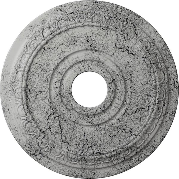 Ekena Millwork 1 in. x 17-1/2 in. x 17-1/2 in. Polyurethane Munich Ceiling Medallion, Ultra Pure White Crackle