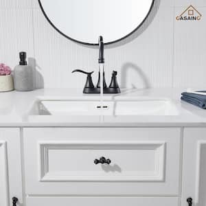 4 in. Centerset Double Handle High Arc Bathroom Faucet with 360° Swivel Spout, Stainless Steel Drain in Matte Black