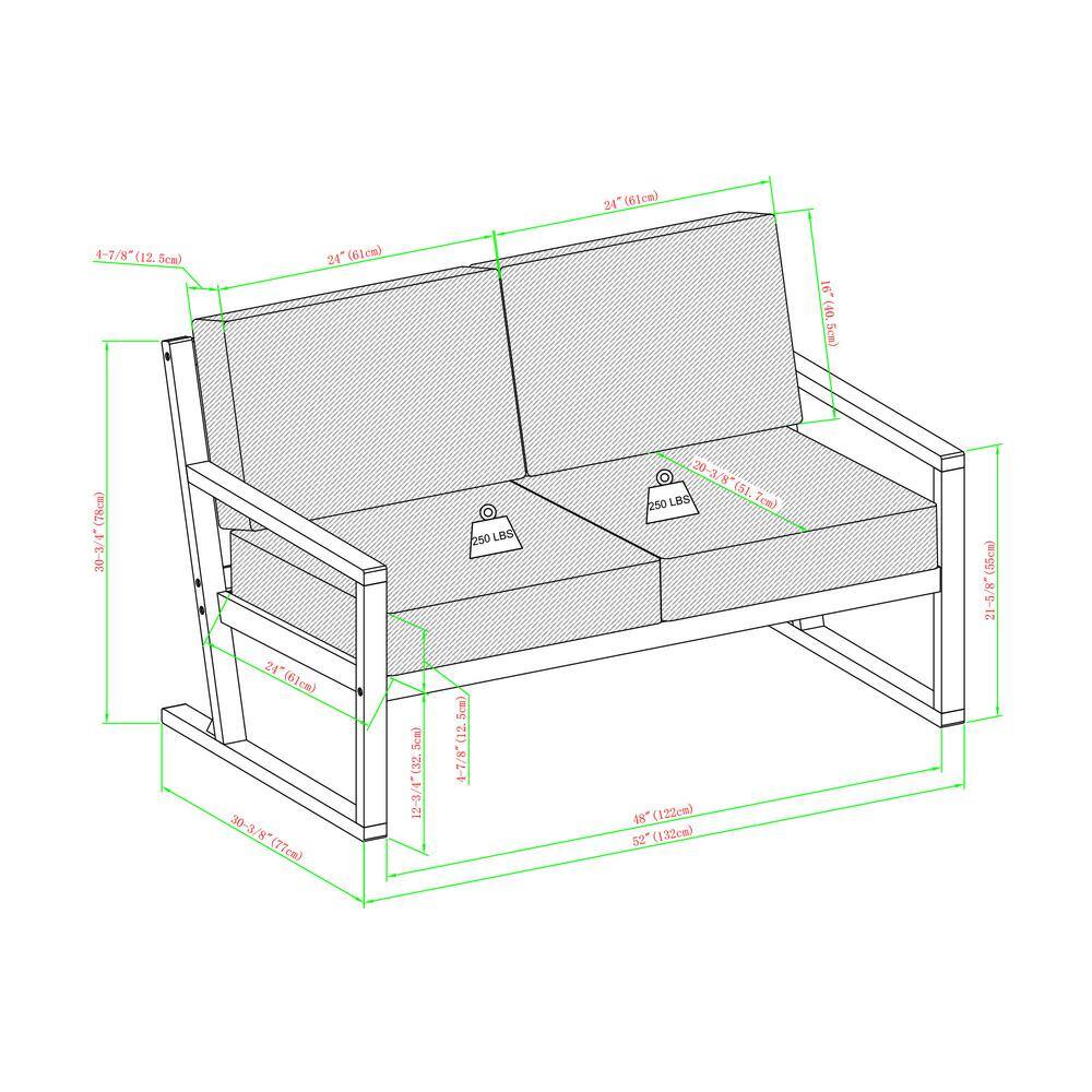 White Upholstered Solid Acacia Wood 2-Seater Loveseat