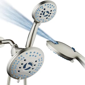 50-Spray Patterns 2.5 GPM 7 in. Wall Mount Dual Shower Heads and Handheld Shower Head Antimicrobial in Satin Nickel