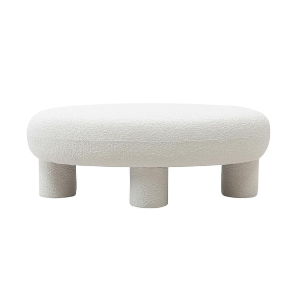 MR MODREST Gaynes Modern Off-White Fabric Oval Ottoman