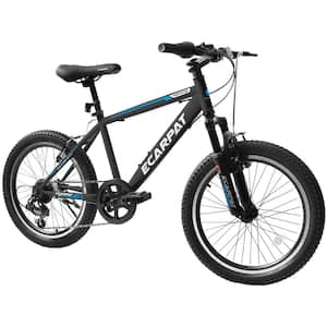 20 in. Kids Bicycle, Mountain Bike Gear Shimano 7 Speed Bike for Boys and Girls, Steel Frame, Black+Blue