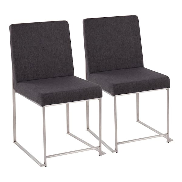 Lumisource Fuji Charcoal Fabric, Black Fabric High Back Dining Chairs
