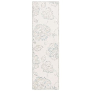 Micro-Loop Ivory/Blue 2 ft. x 8 ft. Abstract Floral Runner Rug