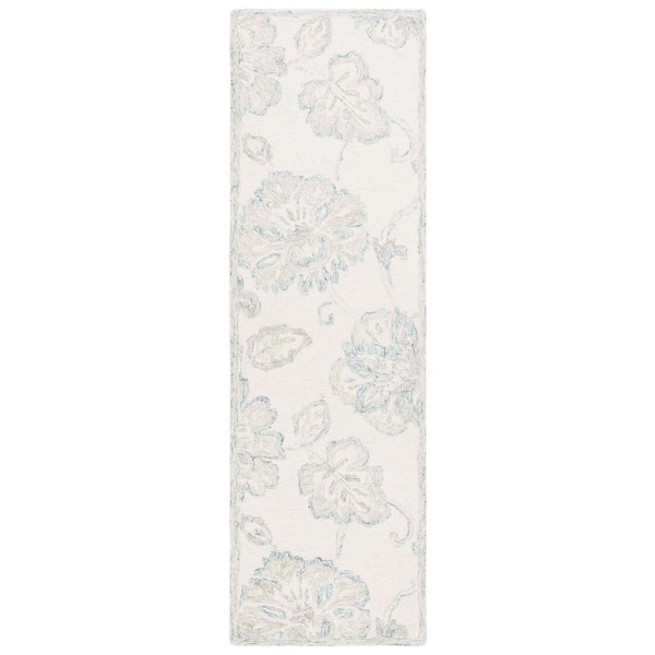 SAFAVIEH Micro-Loop Ivory/Blue 2 ft. x 8 ft. Abstract Floral Runner Rug