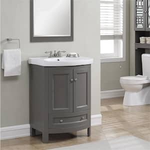 24 in. W x 18 in. D x 34 in. Wood Gray Vanity with White Vitreous China Vanity Top and Basin