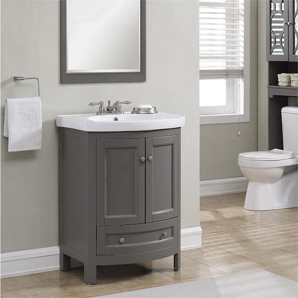 Runfine 24 in. W x 18 in. D x 34 in. Wood Gray Vanity with White Vitreous China Vanity Top and Basin