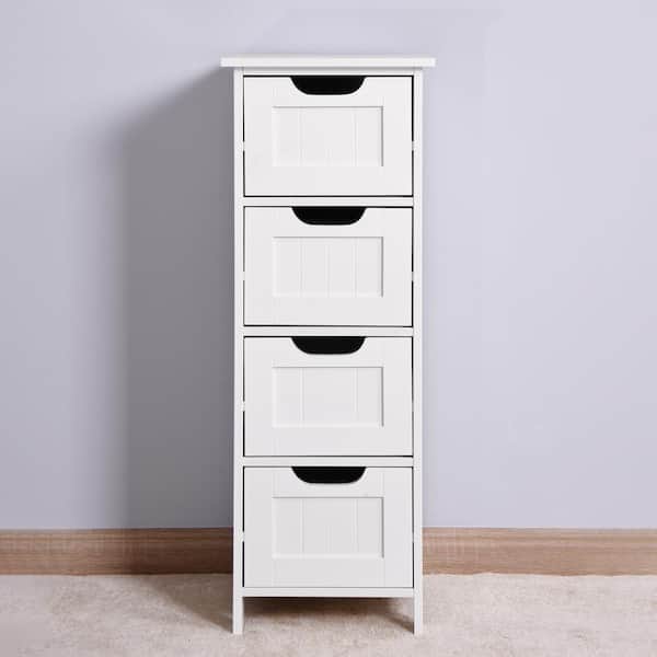 11.8 in. W x 11.8 in. D x 32.3 in. H Bathroom Linen Cabinet Floor Storage Cabinet with Drawers in White