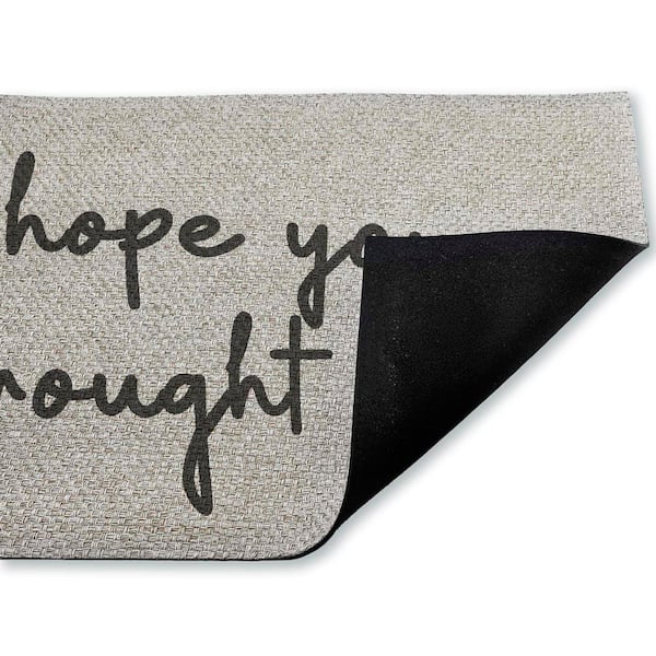 Hope You Brought Wine Brown 18 in. x 30 in. Polyester Non-Slip Outdoor Door Mat