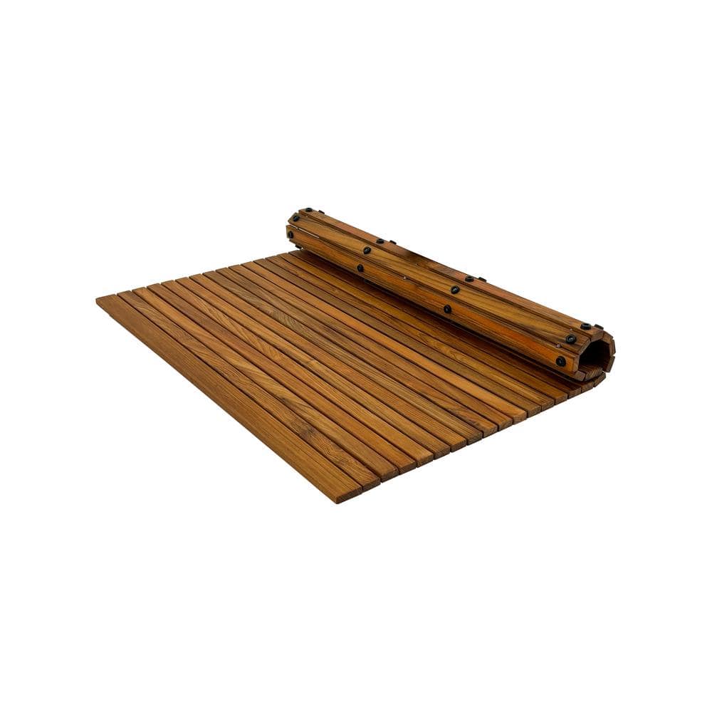 Nordic Teak 36" x 36" Oiled Brown Shower and Bath String Mat with Rubber Footing
