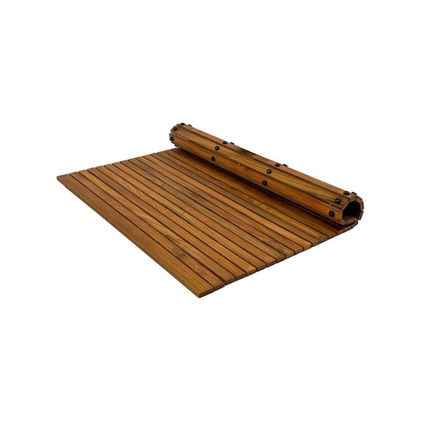 NORDIC STYLE LLC 36 in. x 36 in. Oiled Brown Teak Indoor and Outdoor String Mat with Rubber Footing