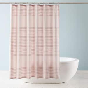 Sophia Textured Cotton Stripe 70 in. x 72 in. Shower Curtain in Blush