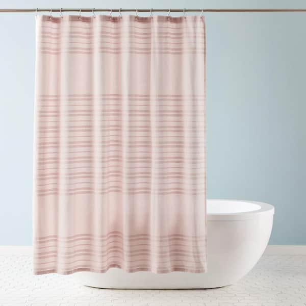 TOWN & COUNTRY LIVING Sophia Textured Cotton Stripe 70 in. x 72 in. Shower Curtain in Blush