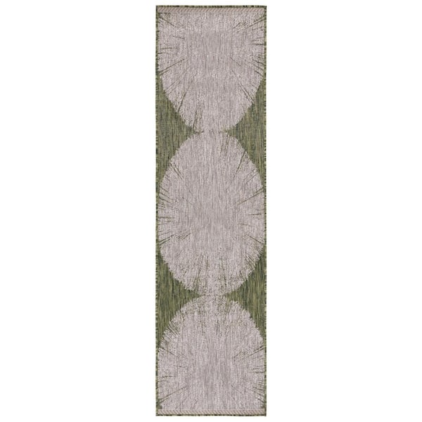SAFAVIEH Courtyard Beige/Dark Green 2 ft. x 8 ft. Floral Abstract Indoor/Outdoor Runner Rug