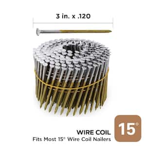 3 in. x 0.120 15-Degree Hot Dipped Galvanized Ring Shank Wire Coil Framing Nails (2500 -Per Box)