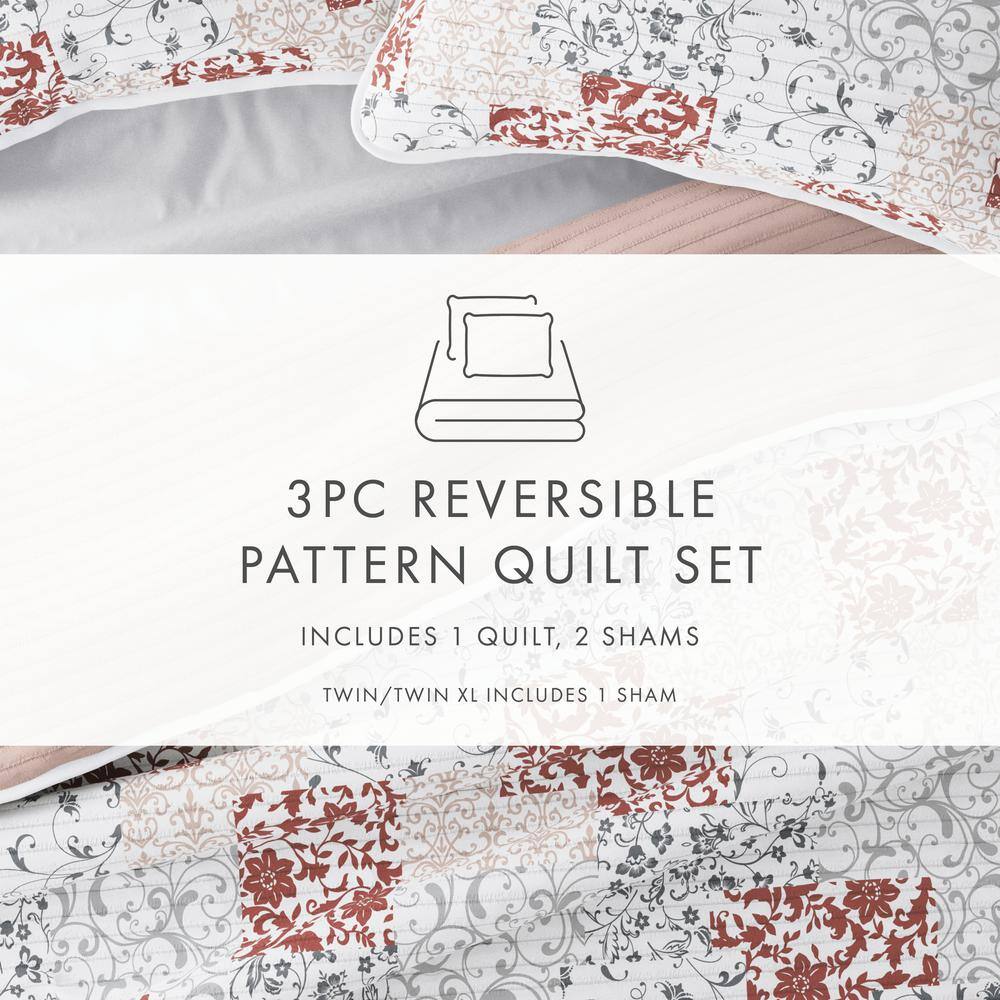 Blush King Reversible Microfiber Quilt Set with Shams