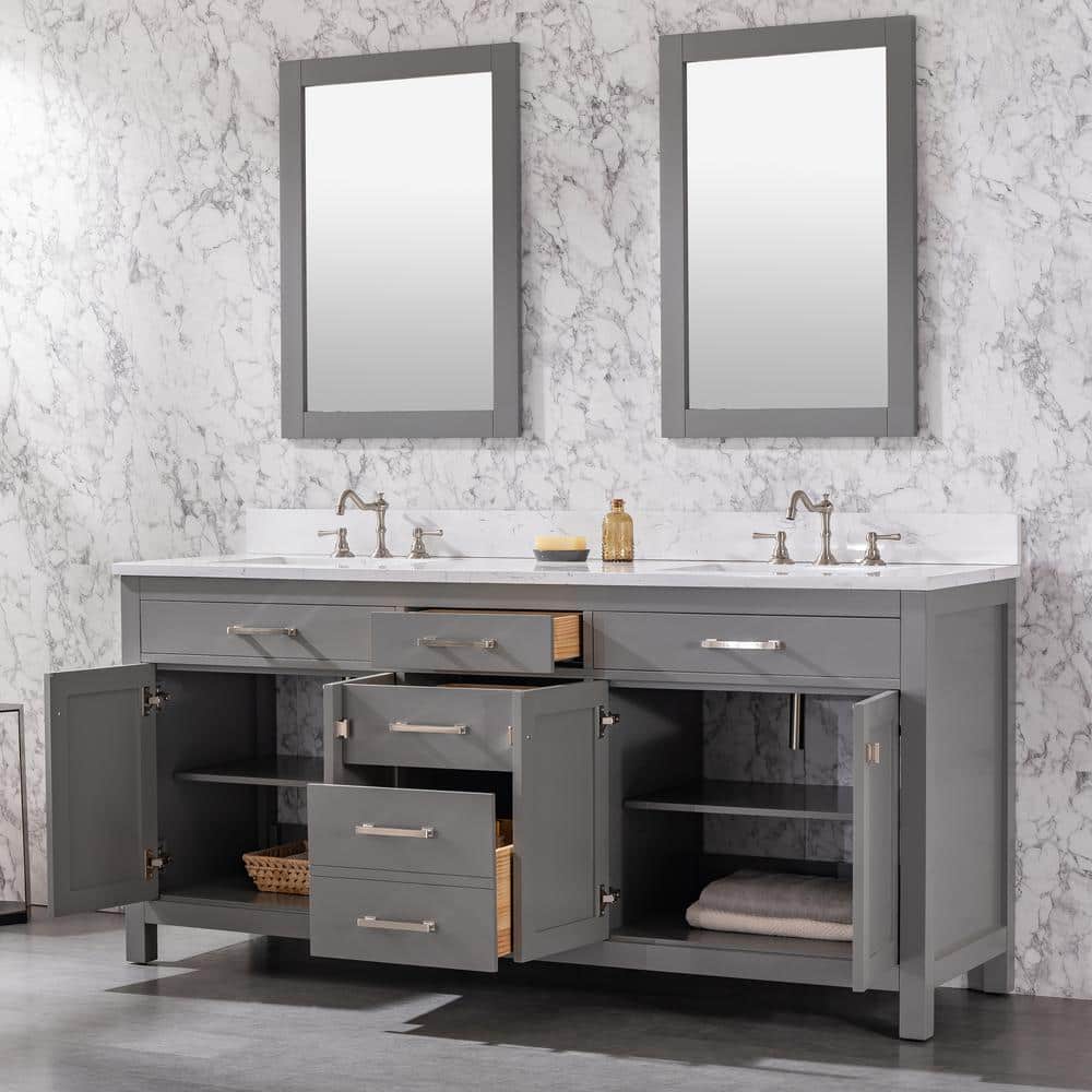 Jasper 72" Gray Double Bathroom Vanity with Carrara White Top