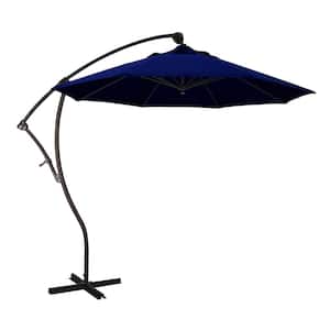 9 ft. Bronze Aluminum Cantilever Patio Umbrella with Crank Open 360 Rotation in True Blue Sunbrella