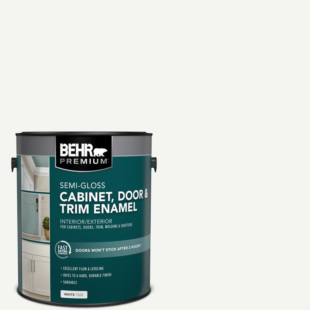 PREMIUM 1 Gallon White Semi-Gloss Enamel Interior/Exterior Cabinet, & Trim Paint - The Home Depot