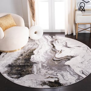 Amelia Gray/Gold 7 ft. x 7 ft. Abstract Striped Round Area Rug