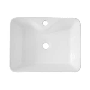 19 in. L x 15 in. W White Ceramic Rectangular Bathroom Vessel Sink with Faucet Hole