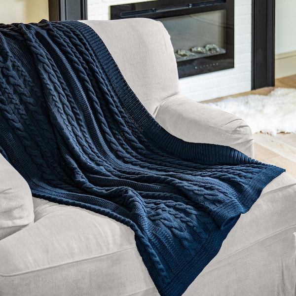 Navy knitted throw online blanket