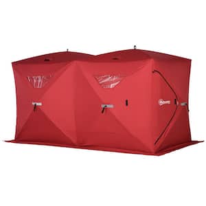 8-Person Waterproof Portable Pop-Up Ice Fishing Shelter with 2 Doors, Red