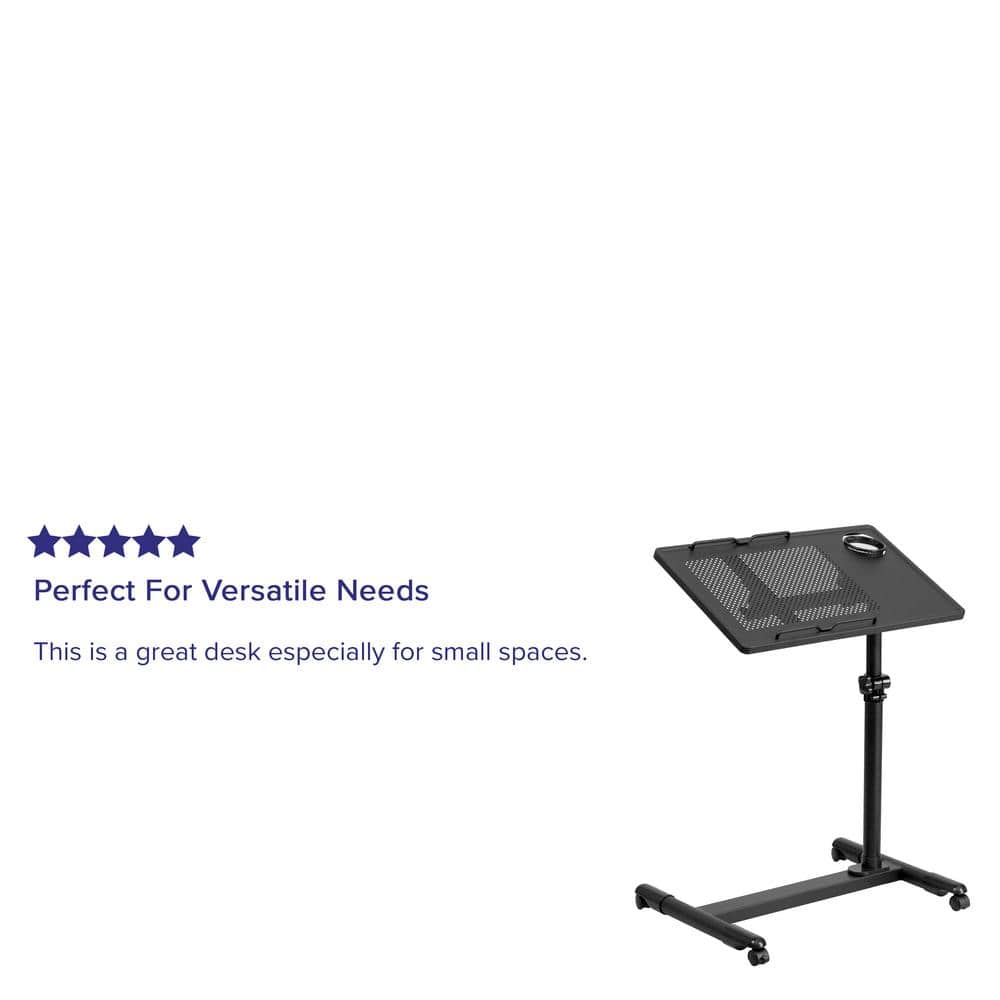 Black Adjustable Height Steel Mobile Laptop Cart with Cup Holder